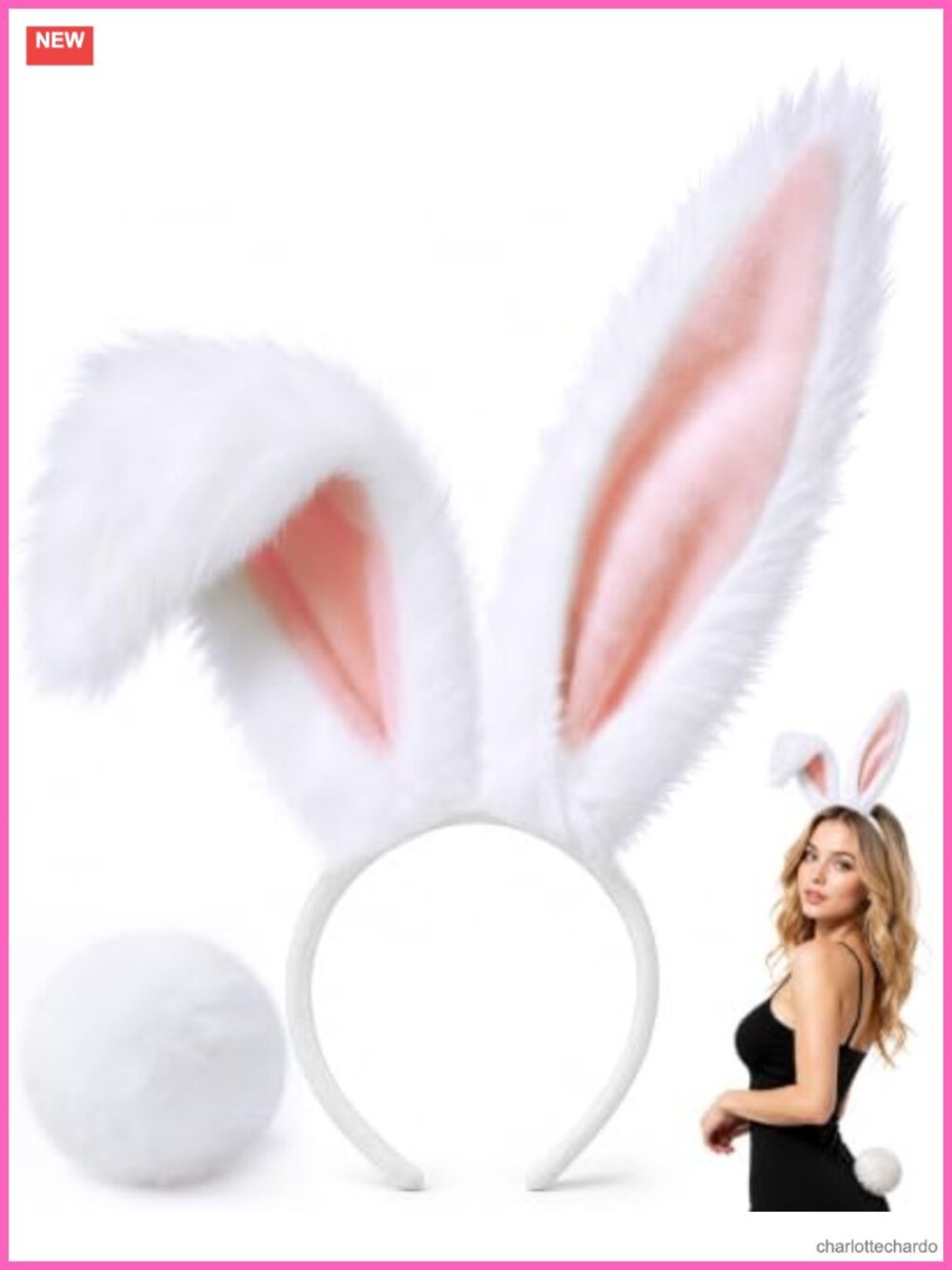 Bunny Ears Headband and Tail Set Long Furry Rabbit Cosplay Costume